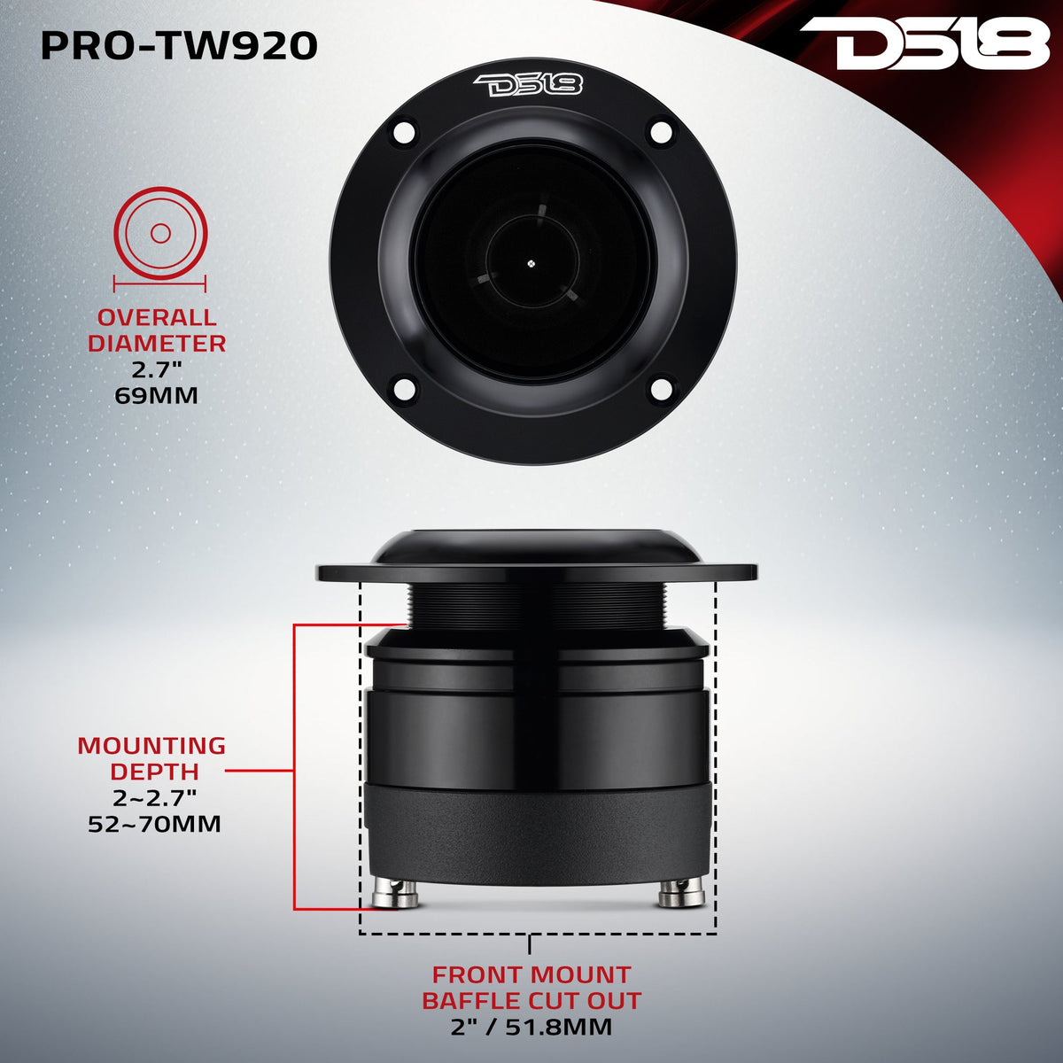 2.7" High Compression Neodymium Super Bullet Tweeter 160 Watts 1.4" Titanium 4-Ohm Vc DS18