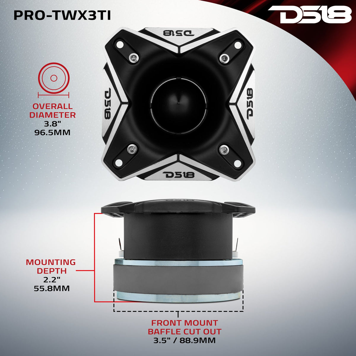 3.8" Super Bullet Tweeter | 250W RMS 1.5" Titanium 4-Ohm Vc DS18