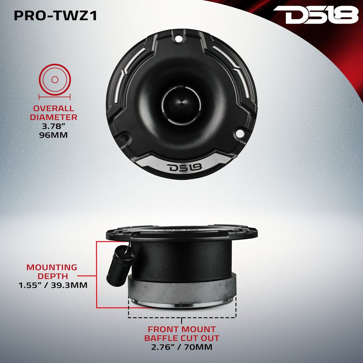 3.8" Super Bullet Compression Tweeter with 1" Aluminum Voice Coil | 100 Watts Rms 4-Ohm DS18
