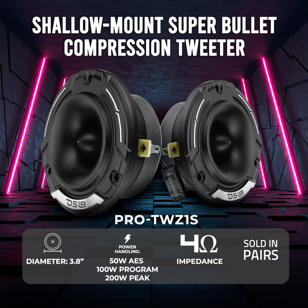 3.8" Shallow-Mount Super Bullet Compression Tweeter with 1" Aluminum Voice Coil | 100 Watts RMS 4-Ohm DS18