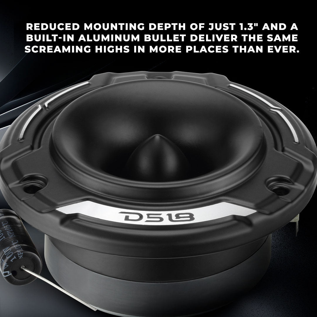3.8" Shallow-Mount Super Bullet Compression Tweeter with 1" Aluminum Voice Coil | 100 Watts RMS 4-Ohm DS18