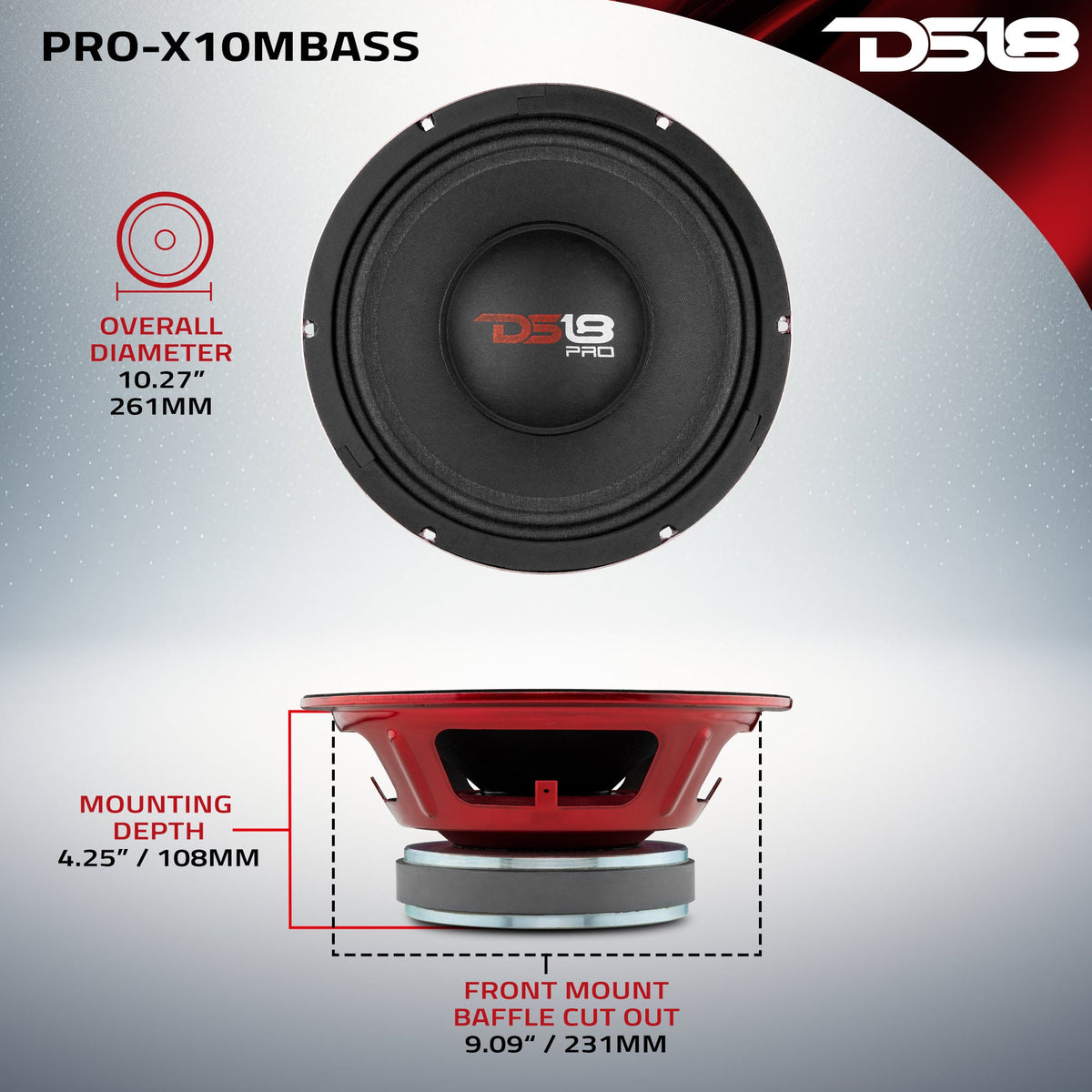 PRO-X 10" Mid-Bass Loudspeaker | 400W RMS 8-Ohm DS18