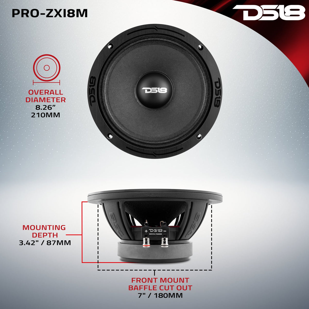 PRO-ZXI 8" Mid-Range Loudspeaker With Neodymium/Ferrite Magnets 350 Watts Rms 8-Ohm DS18