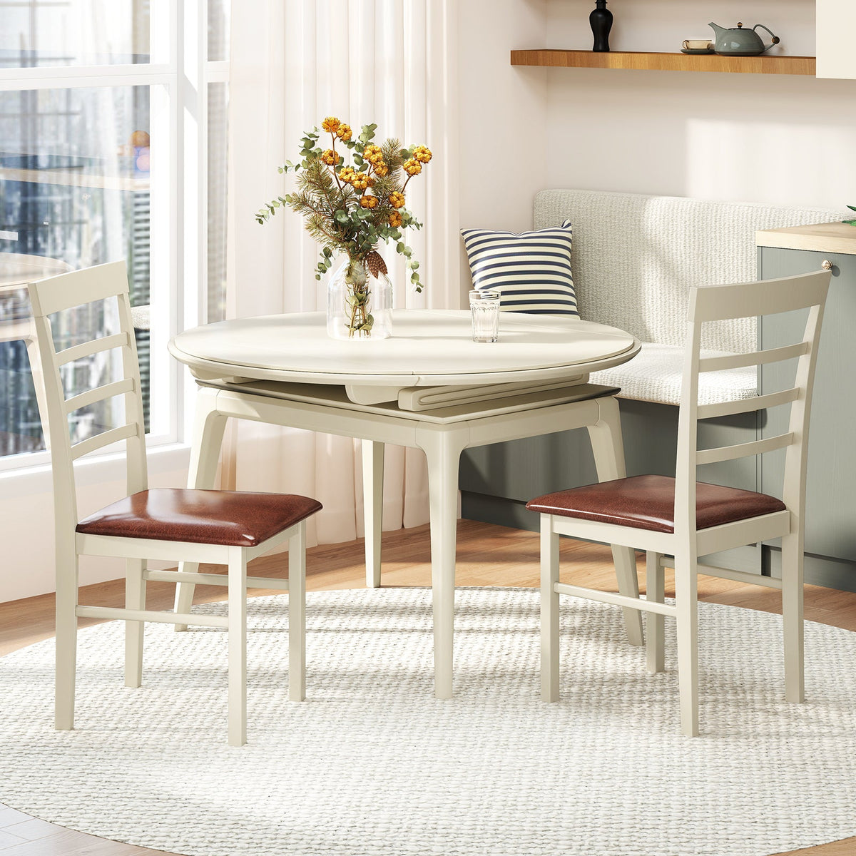 PU Leather Upholstered Armless Wooden Dining Chair Set of 2-White