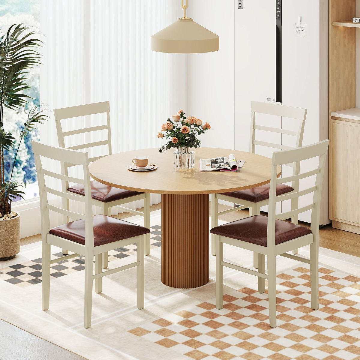 PU Leather Upholstered Armless Wooden Dining Chair Set of 2-White