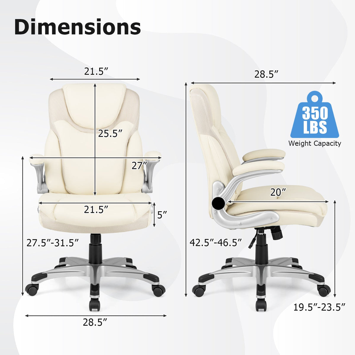 Ergonomic Office PU Leather Executive Chair with Flip-up Armrests and Rocking Function