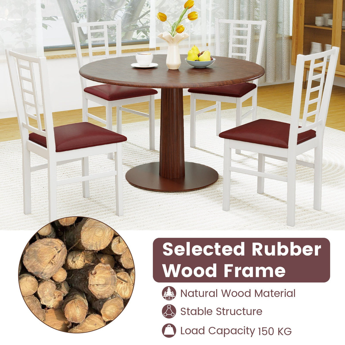 PU Leather Upholstered Wood Dining Chairs Set of 4