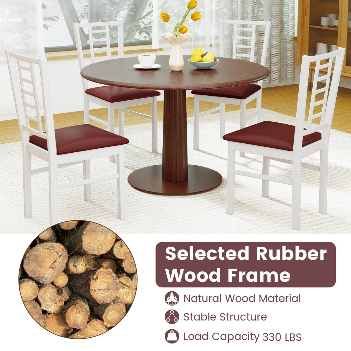 PU Leather Upholstered Wood Dining Chairs Set of 4