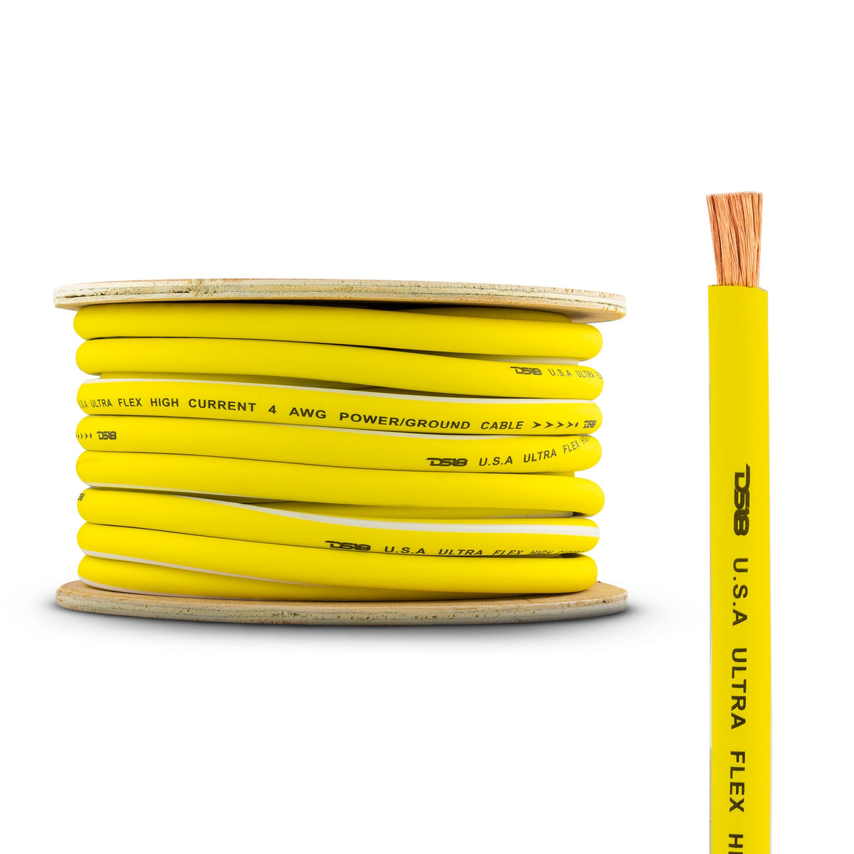 4-GA 100% OFC Ground, Power Cable, 50 Feet -Yellow DS18