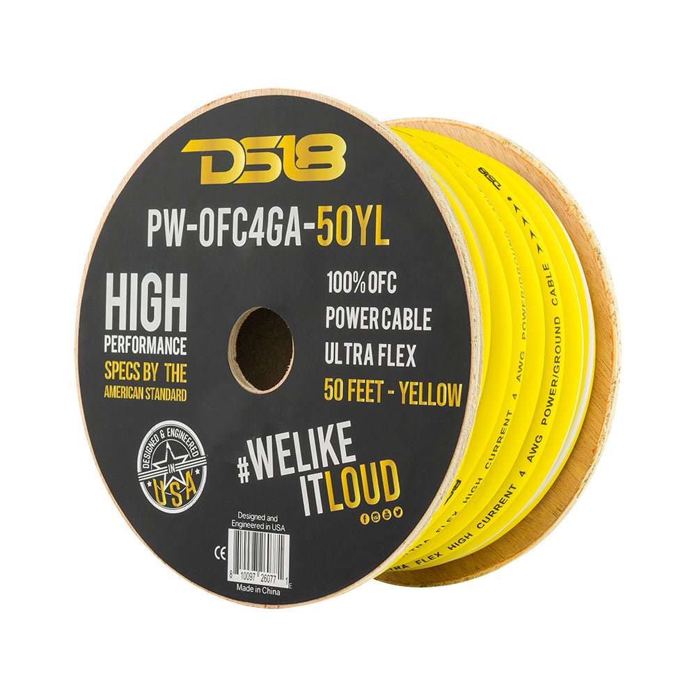 4-GA 100% OFC Ground, Power Cable, 50 Feet -Yellow DS18