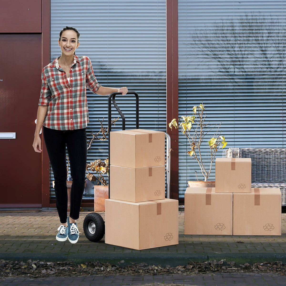 P-Handle Hand Truck with Foldable Load Plate for Warehouse Garage