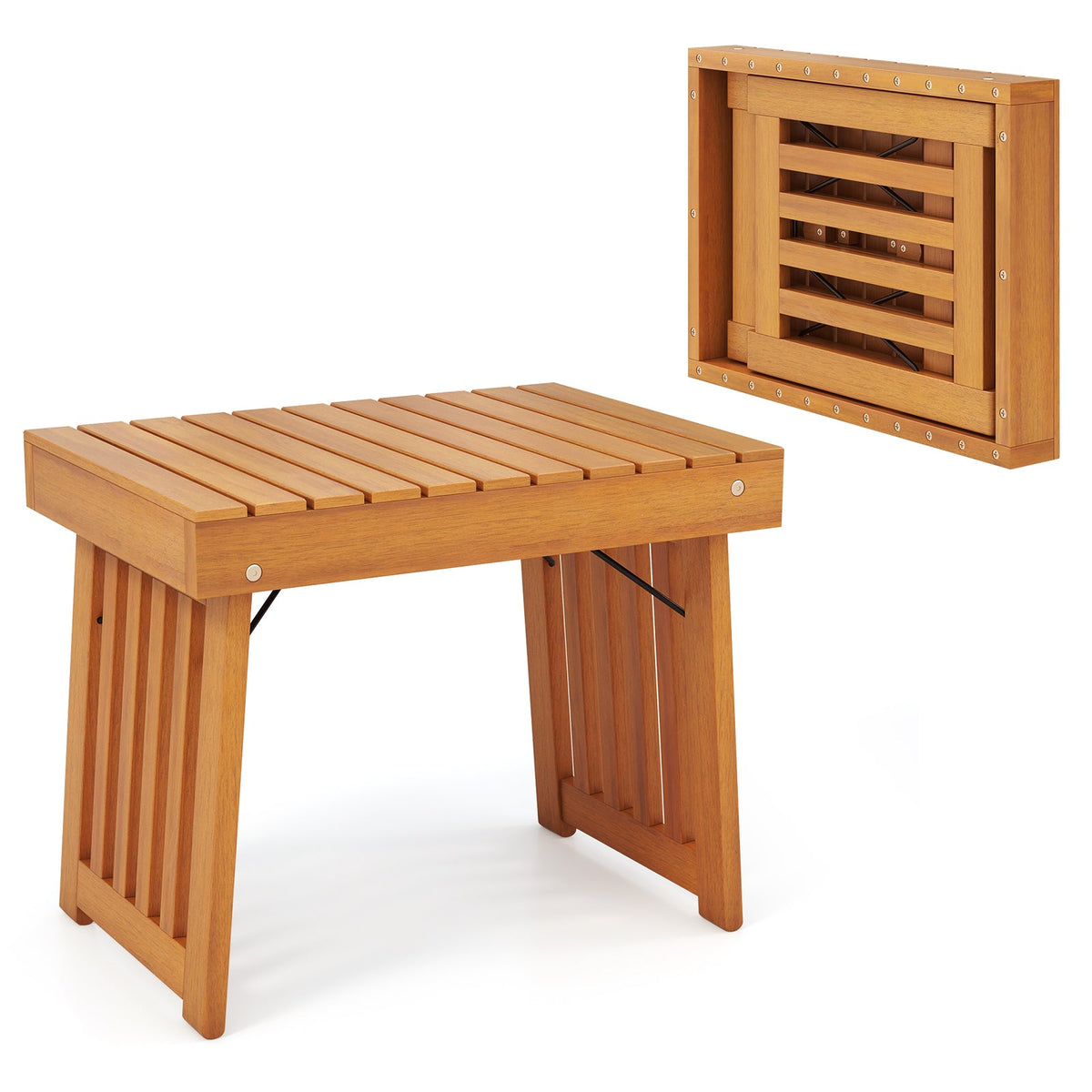 Patio Foldable Side Table with Slatted Tabletop for Backyard