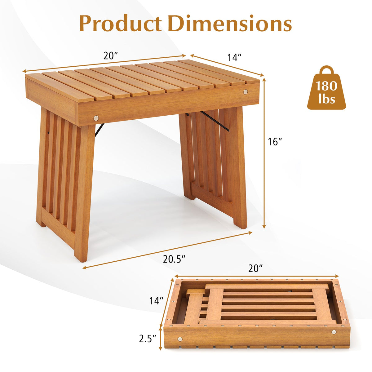 Patio Foldable Side Table with Slatted Tabletop for Backyard