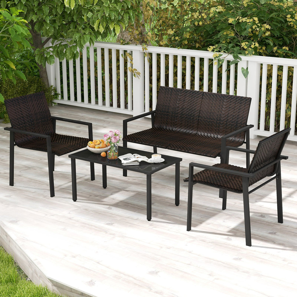 4 Pieces Patio Furniture Set with Heavy Duty Galvanized Metal Frame