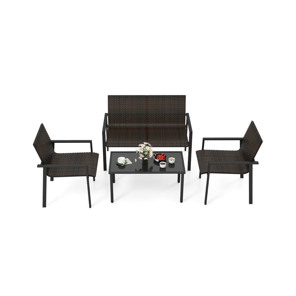 4 Pieces Patio Furniture Set with Heavy Duty Galvanized Metal Frame