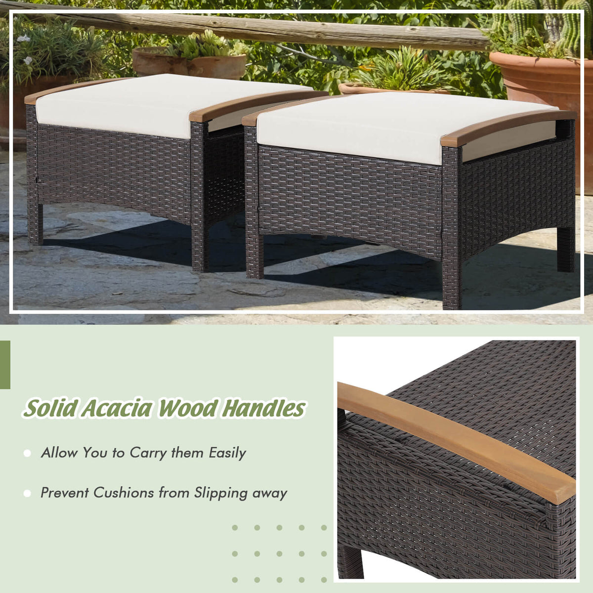 Set of 2 Fade-Resistant Wicker Patio Ottoman