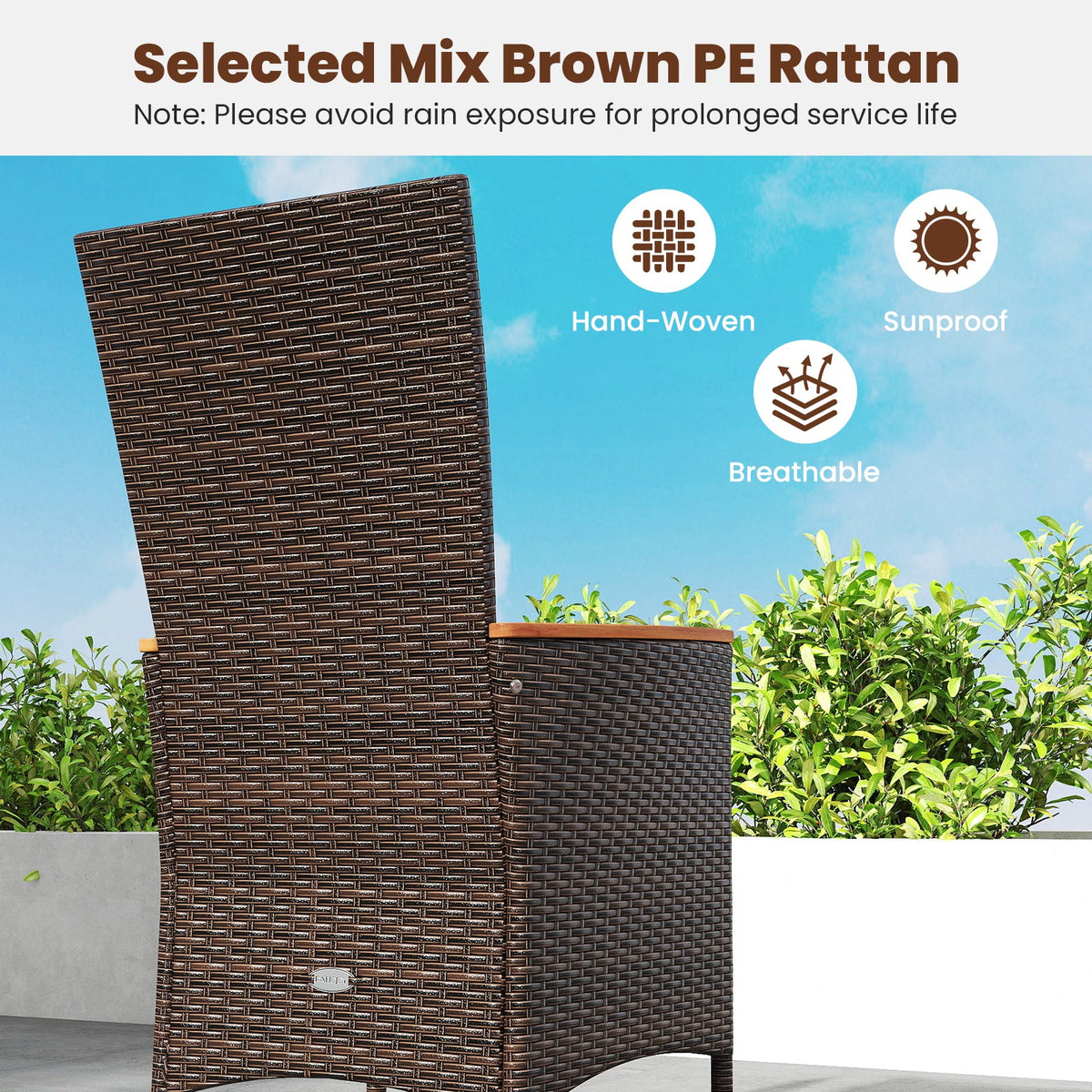 Patio Rattan Chairs Set of 2 Outdoor Wicker Dining Chairs with High Backrest-Beige