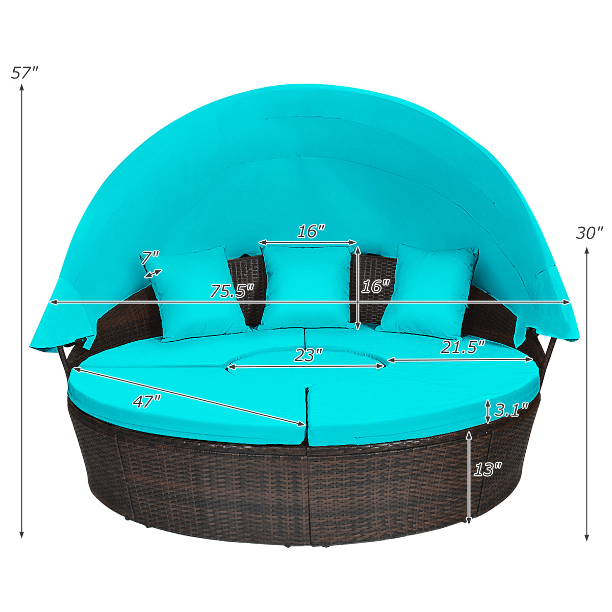 Patio Round Daybed Rattan Furniture Sets with Canopy