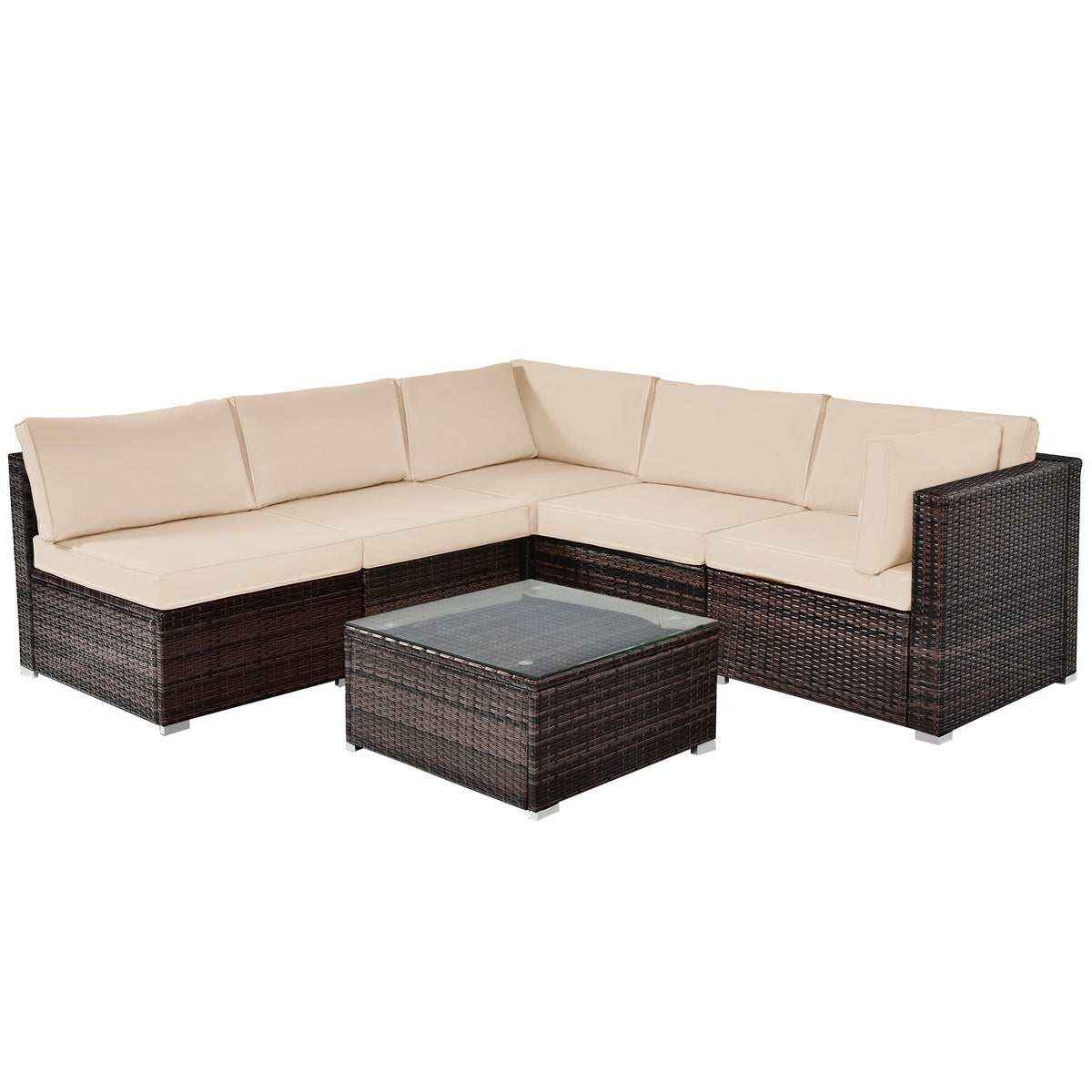 6 Pieces Patio Rattan Furniture Set with Cushions DirectDeals