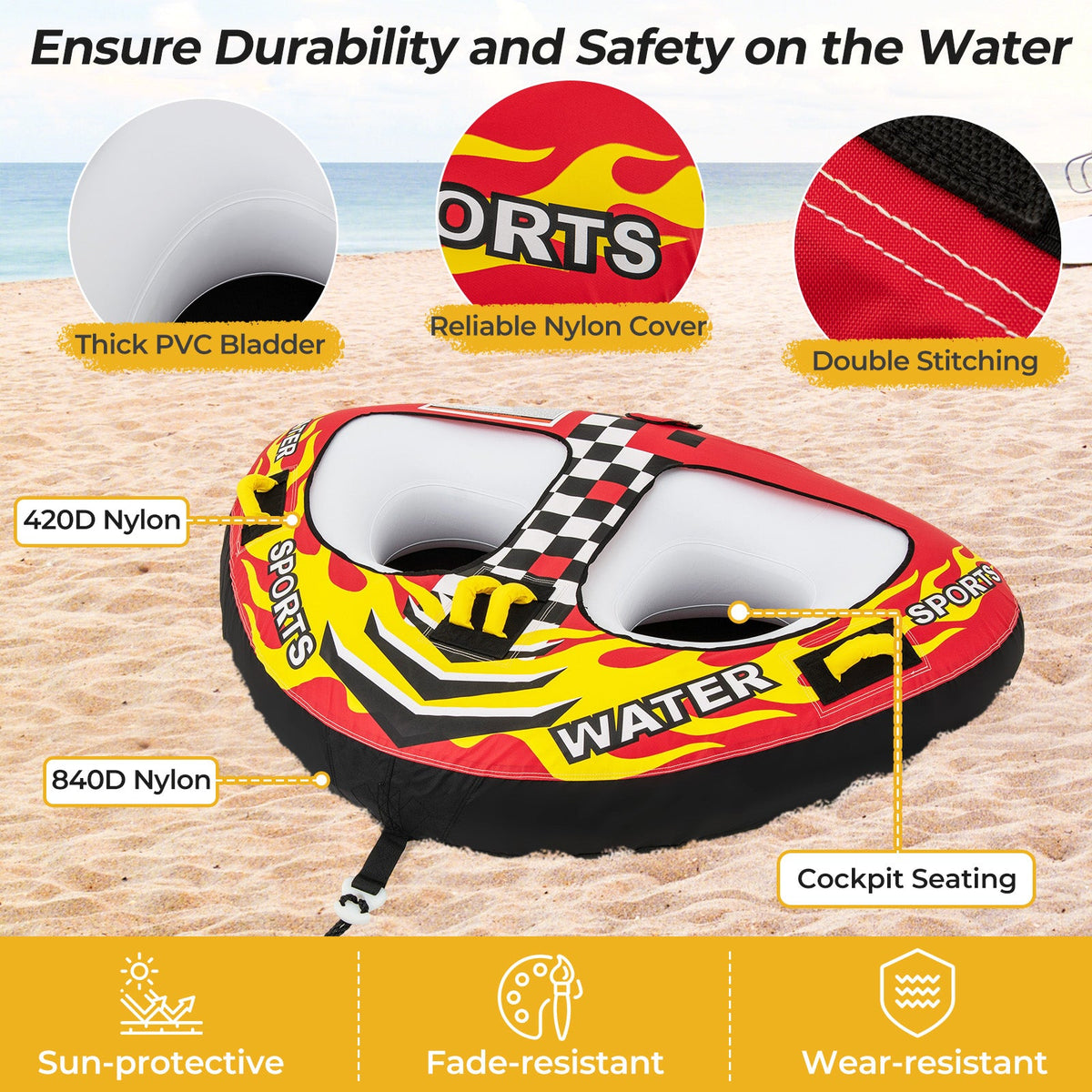 Towable Tube with Quick Connector and Drainage for Boating