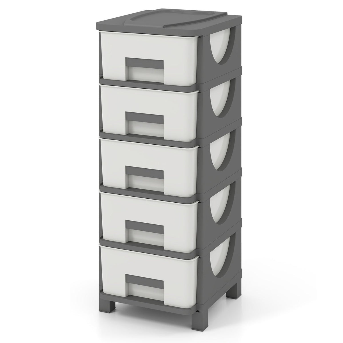 Plastic Storage Organizer with Handles and Compact Drawer Cabinet Side Table for Bedroom