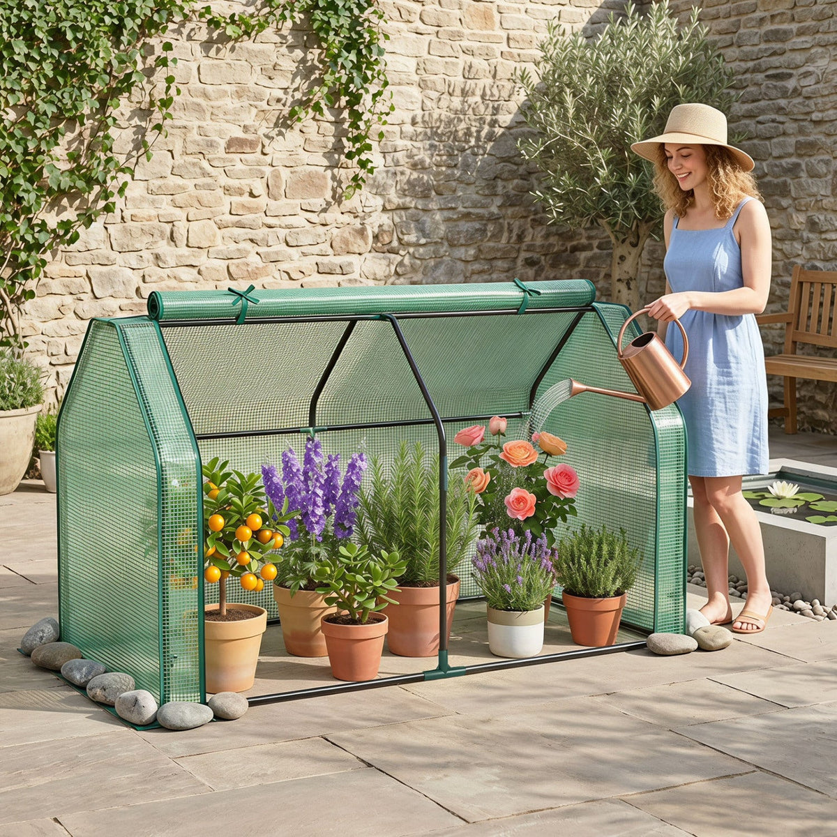 Portable Mini Greenhouse with PE Cover and Roll-Up Door DirectDeals