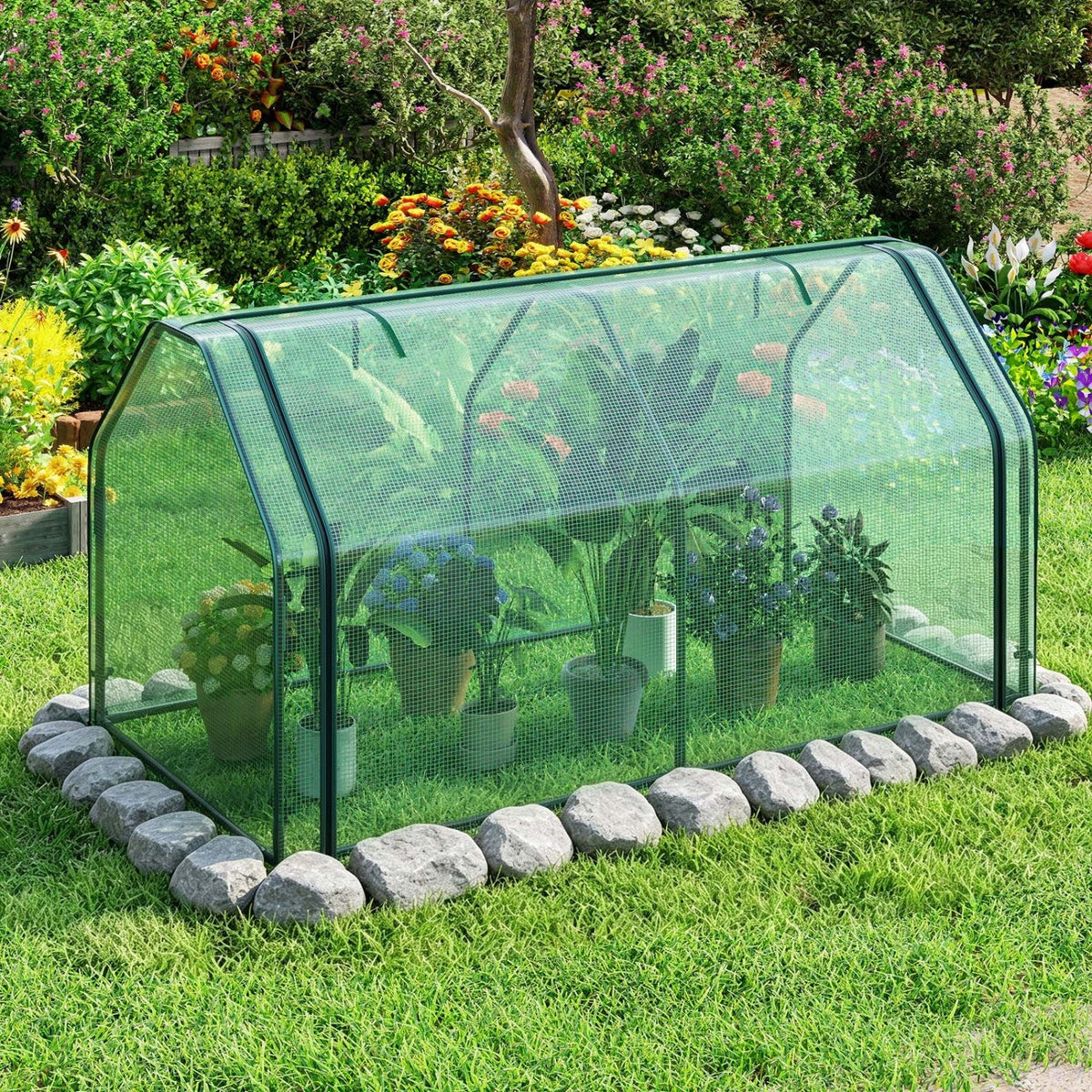 Portable Mini Greenhouse with PE Cover and Roll-Up Door DirectDeals