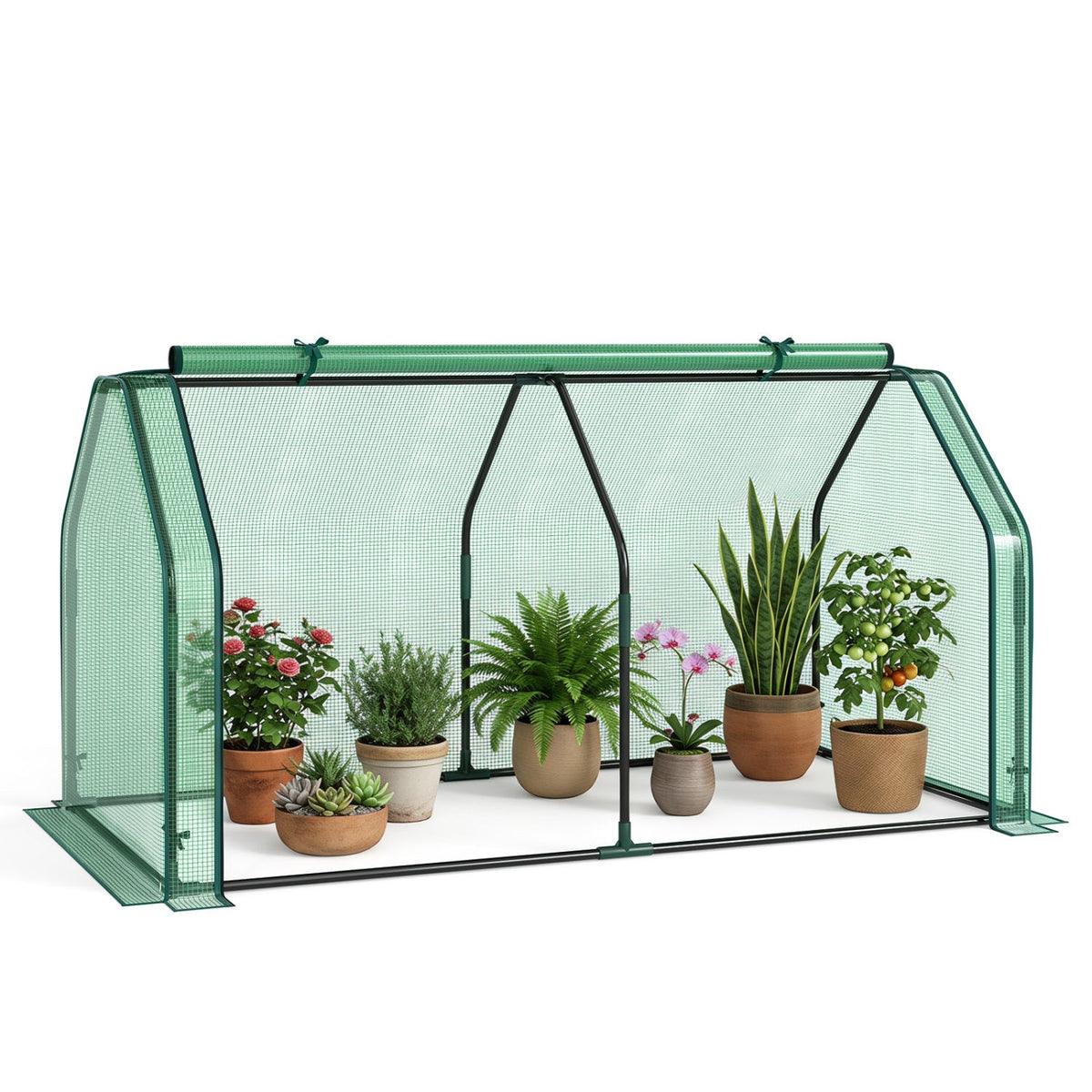 Portable Mini Greenhouse with PE Cover and Roll-Up Door DirectDeals