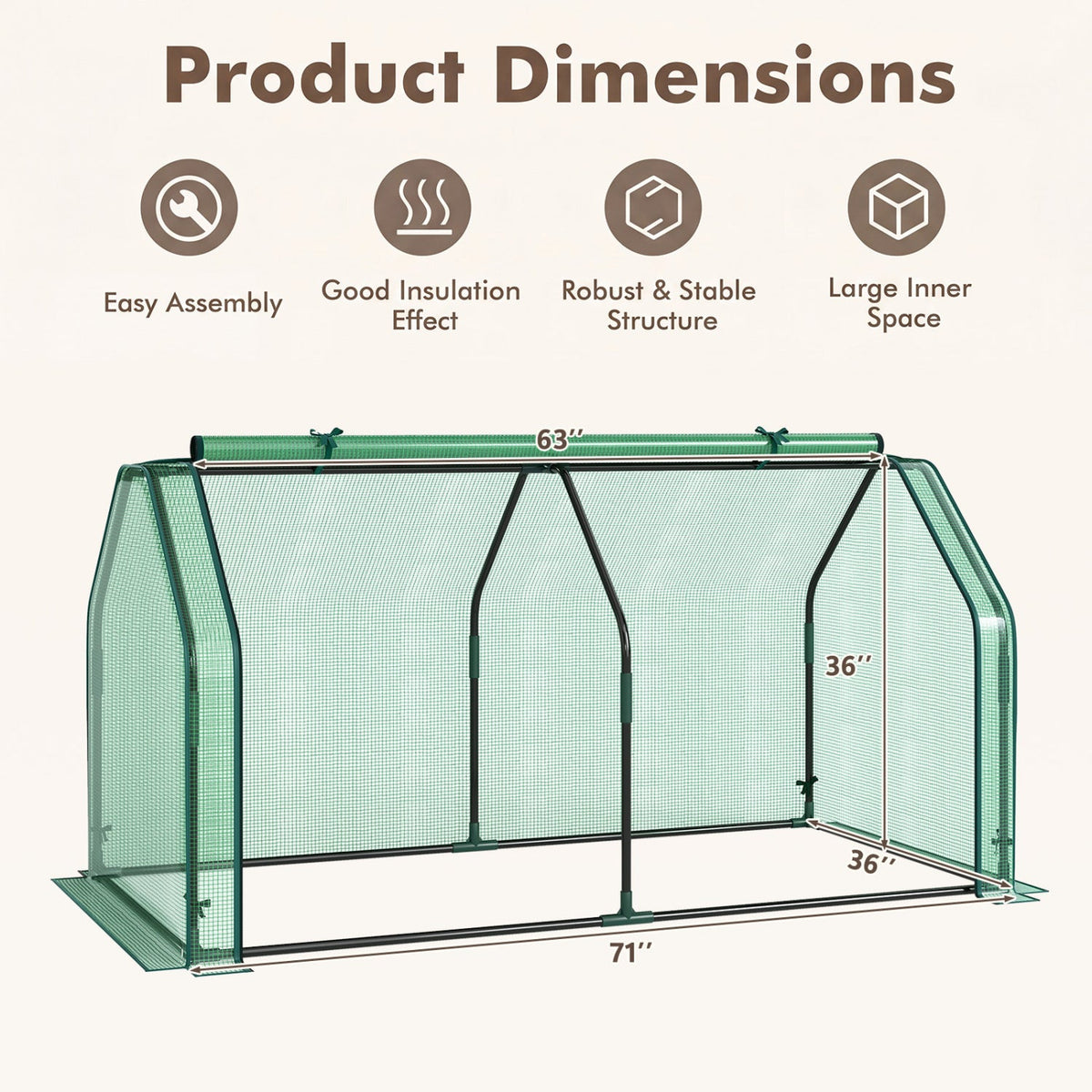 Portable Mini Greenhouse with PE Cover and Roll-Up Door DirectDeals