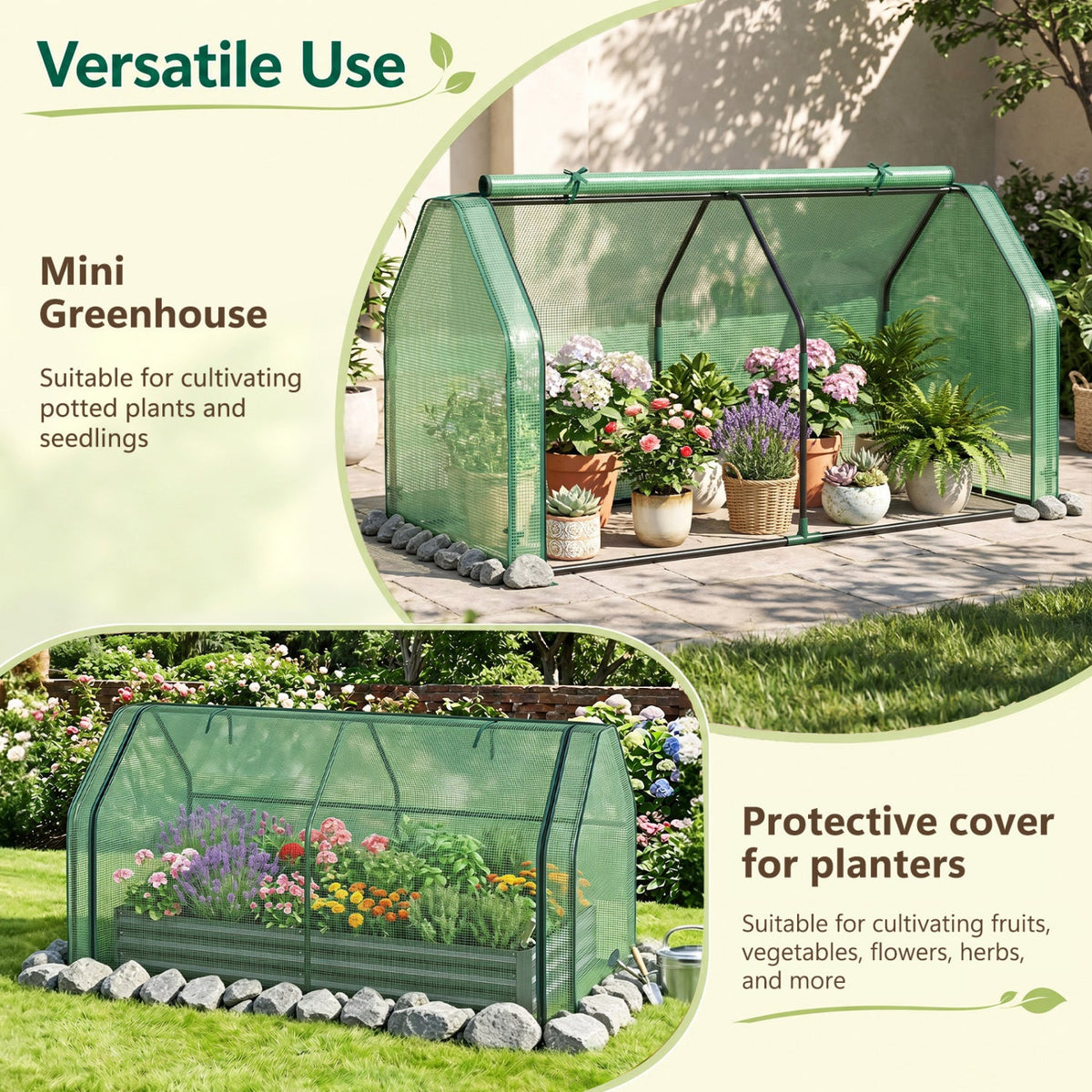 Portable Mini Greenhouse with PE Cover and Roll-Up Door DirectDeals