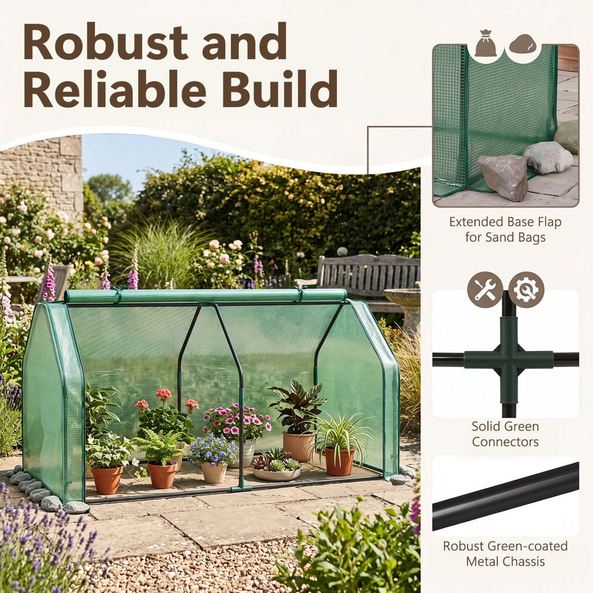 Portable Mini Greenhouse with PE Cover and Roll-Up Door DirectDeals