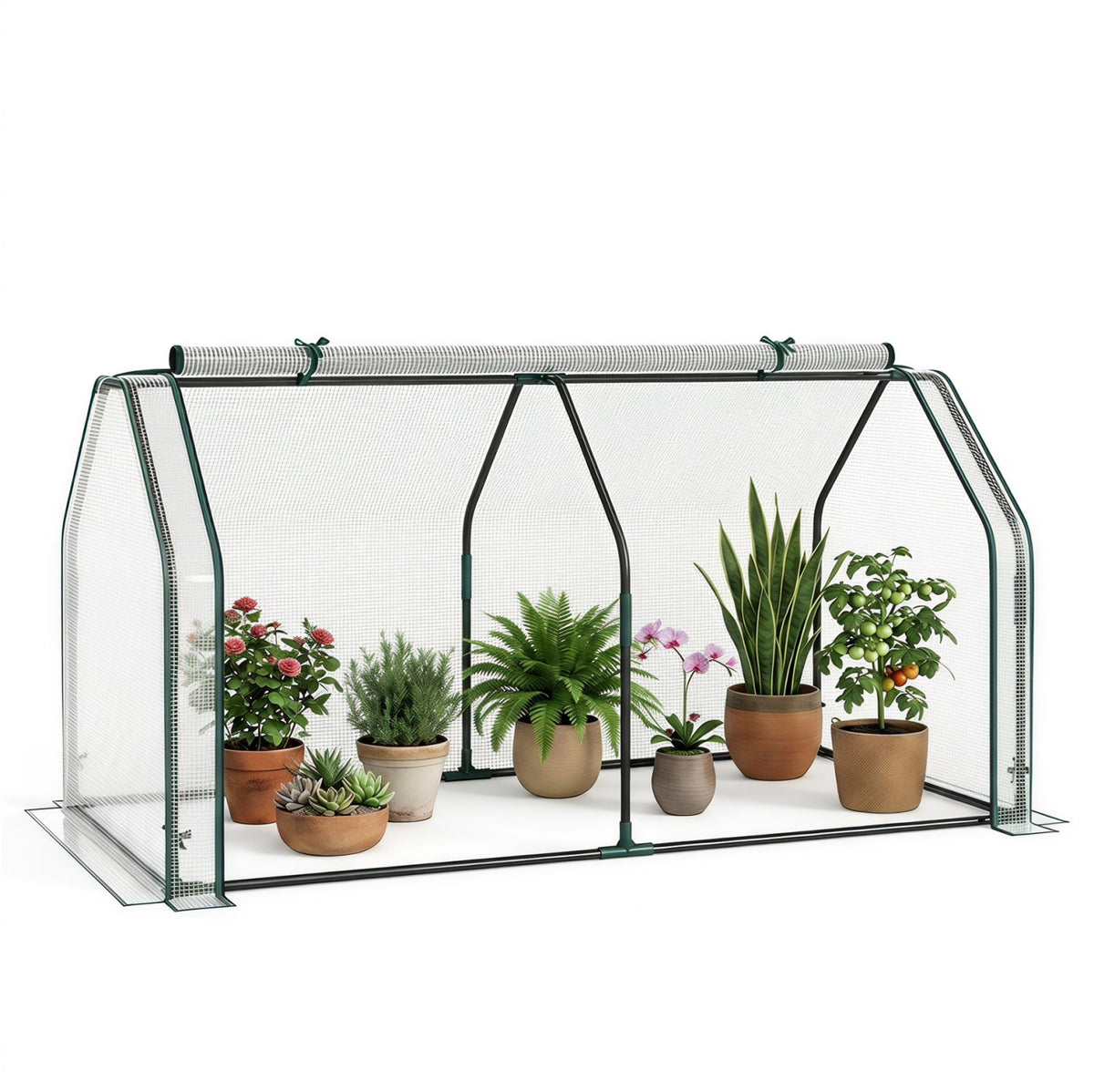 Portable Mini Greenhouse with PE Cover and Roll-Up Door DirectDeals