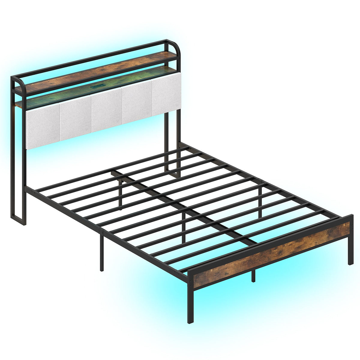 Twin/Full/Queen/King Size Bed Frame with LED Light and Charging Station