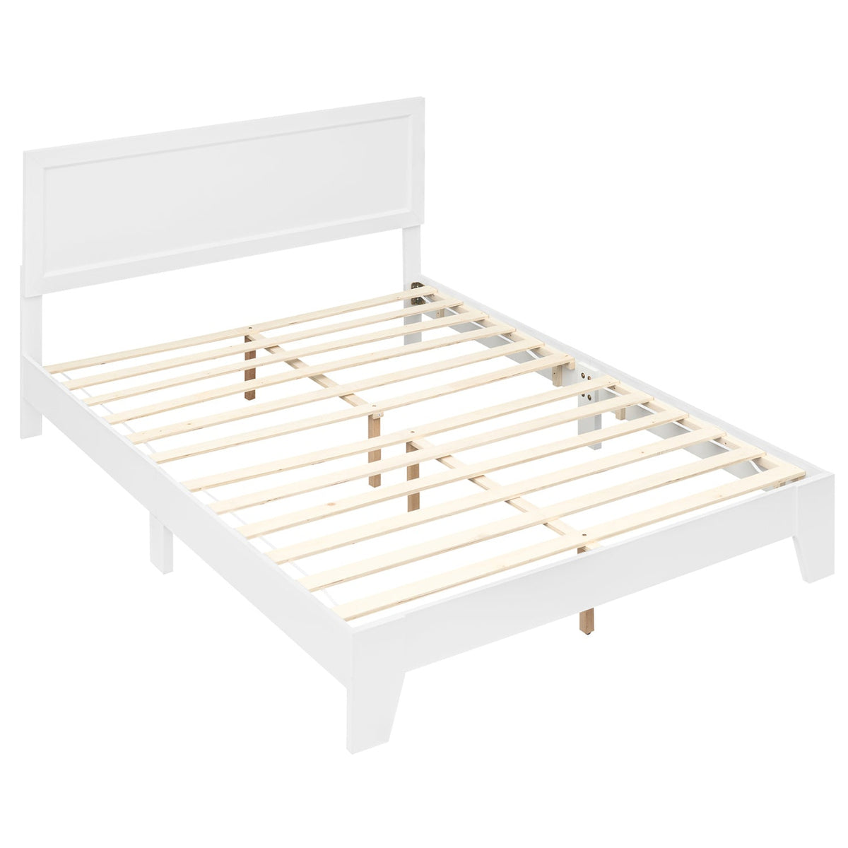 Queen Size Platform Bed Frame with Headboard - White