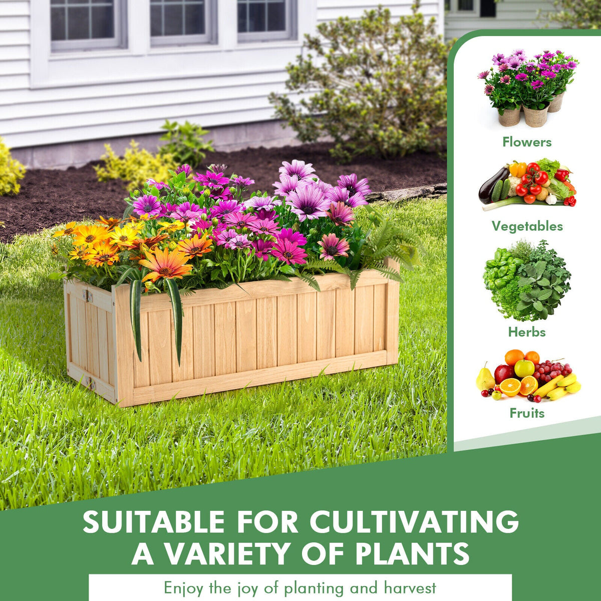 Folding Wooden Raised Garden Bed with Removable Bottom for Herbs Fruits Flowers DirectDeals