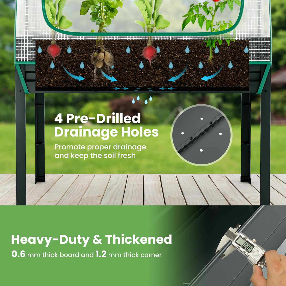 3-in-1 Raised Garden Bed with Greenhouse Cover and Trellis-Grey