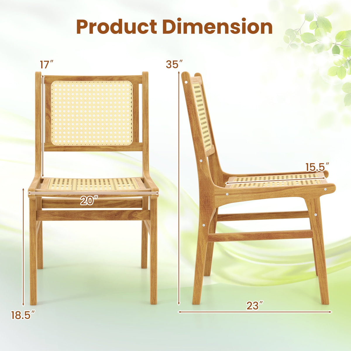 Rattan Dining Chair with Natural Cane Woven Backrest and Teak Wood Frame