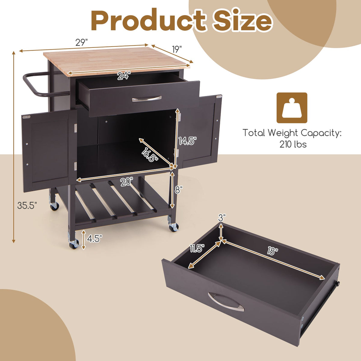 Rolling Kitchen Island Cart with Drawer and Towel Rack
