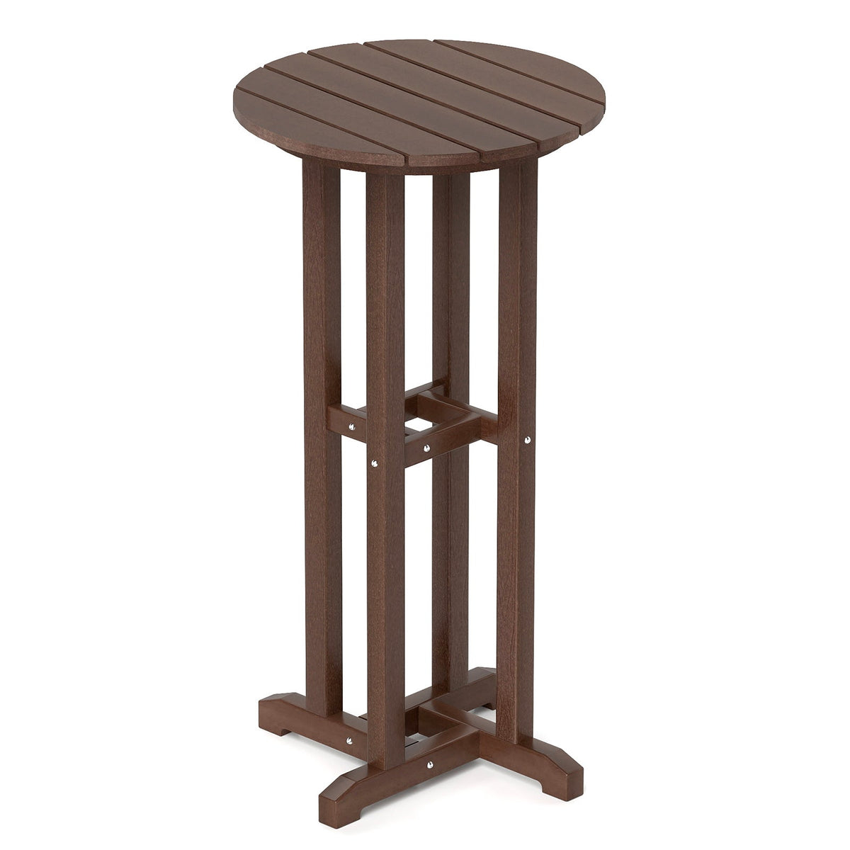 21.5 Inch Round Bar Table Patio HDPE Bar Height Dining Table with Slatted Tabletop