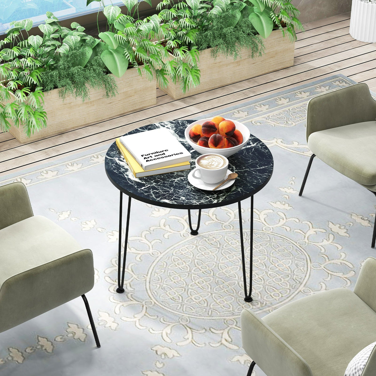 Round Coffee Table with Thickened Tabletop and Metal Tripod Legs