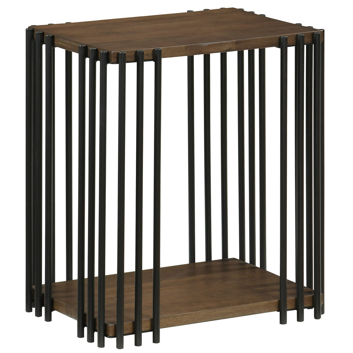 Rubber Wood Side Table with 2-Layer Storage Shelves and Metal Frame-Walnut