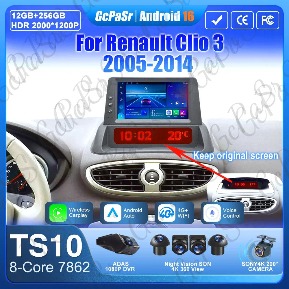 Carplay for Renault Clio 3 2005-2014 | Android 16 GPS Navigation Car Radio with 2K Screen
