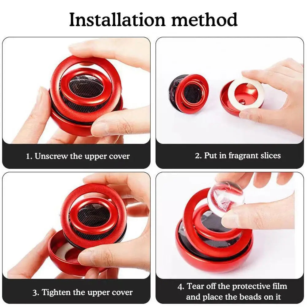 Car Air Freshener Solar Rotating Aromatherapy Star Ball Double Ring Suspended Ornament Diffuser Interior Decoration MyPetiteCar.com