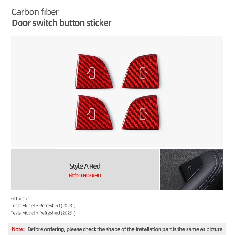 For Tesla Model 3 Highland Model Y Carbon Fiber Door Switch Trim | Interior Stickers MyPetiteCar.com