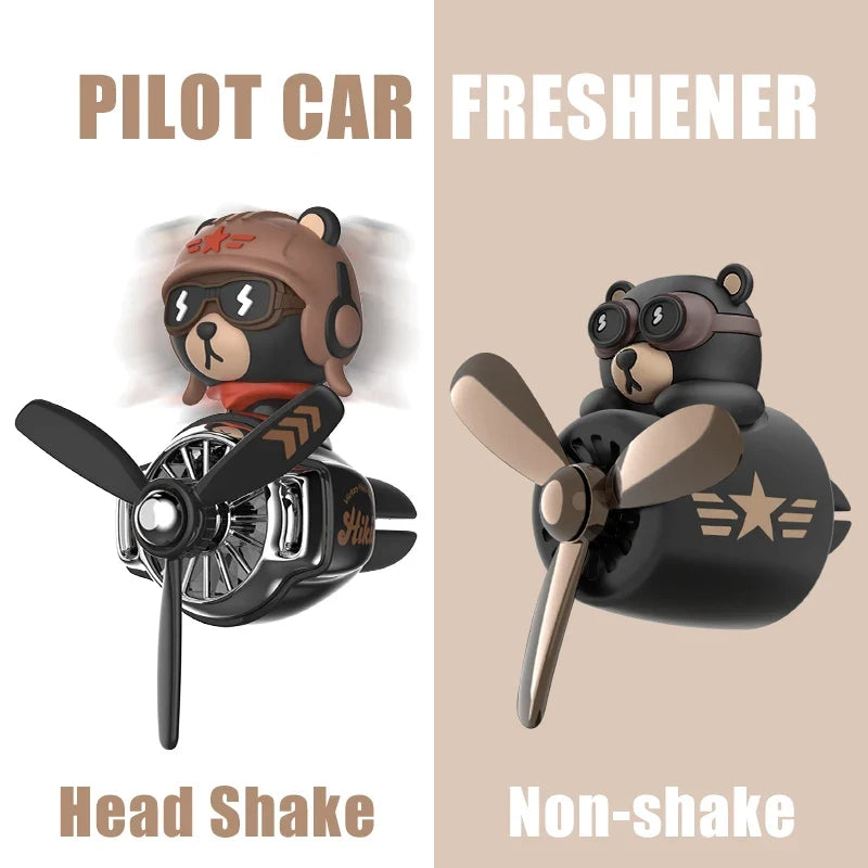 Rotating Propeller Plane Pilot Bear Car Air Freshener | Ocean Scent Vent Clip Decoration MyPetiteCar.com