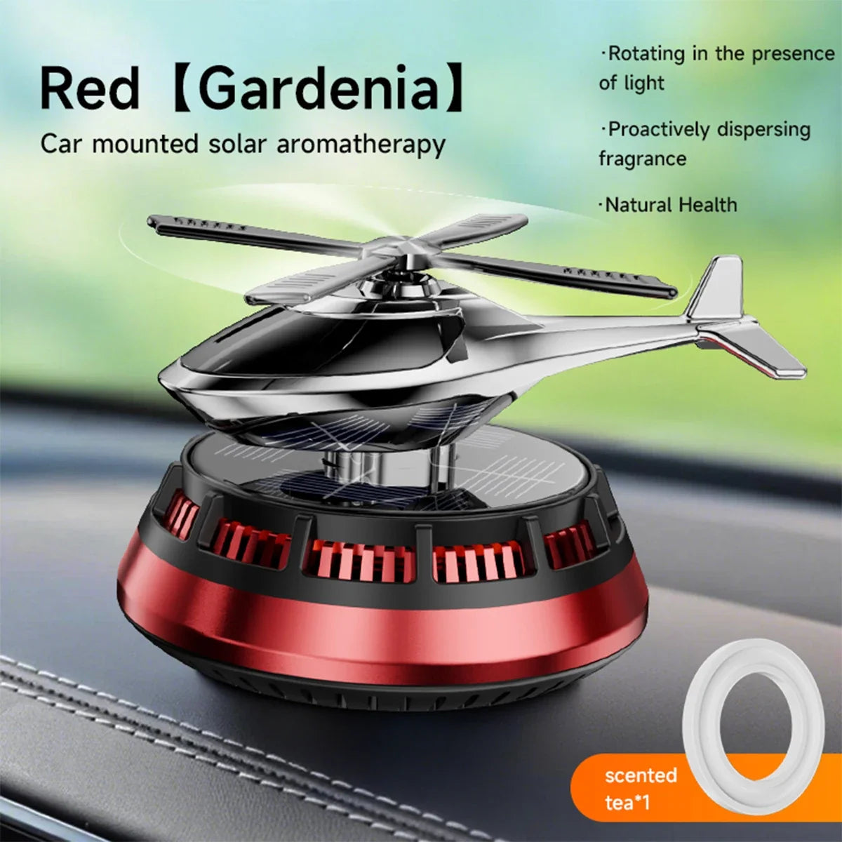 Solar Powered Air Freshener | Airplane Helicopter Rotatable Car Dashboard Decoration