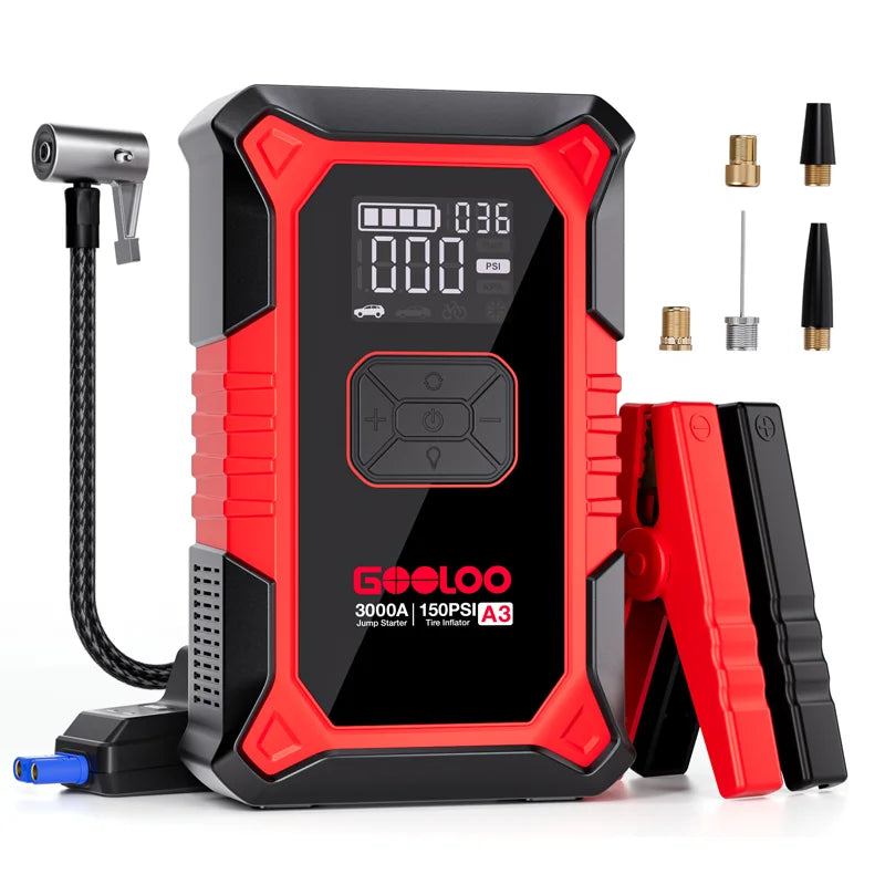 GOOLOO A3 Jump Starter with Air Compressor | 3000A Portable Car Battery Booster and Tire Inflator