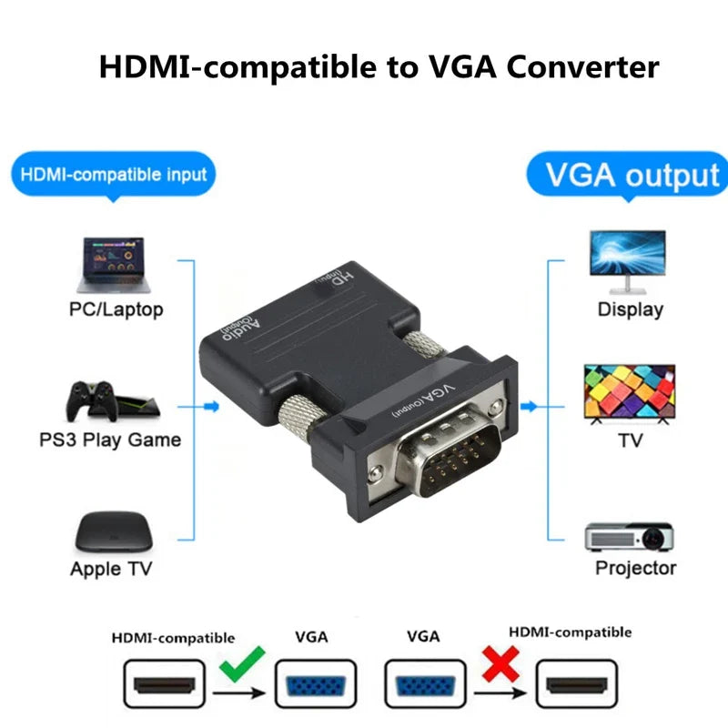 HDMI to VGA Converter with 3.5mm Audio | 1080p Adapter for PC, Laptop, Projector MyPetiteCar.com