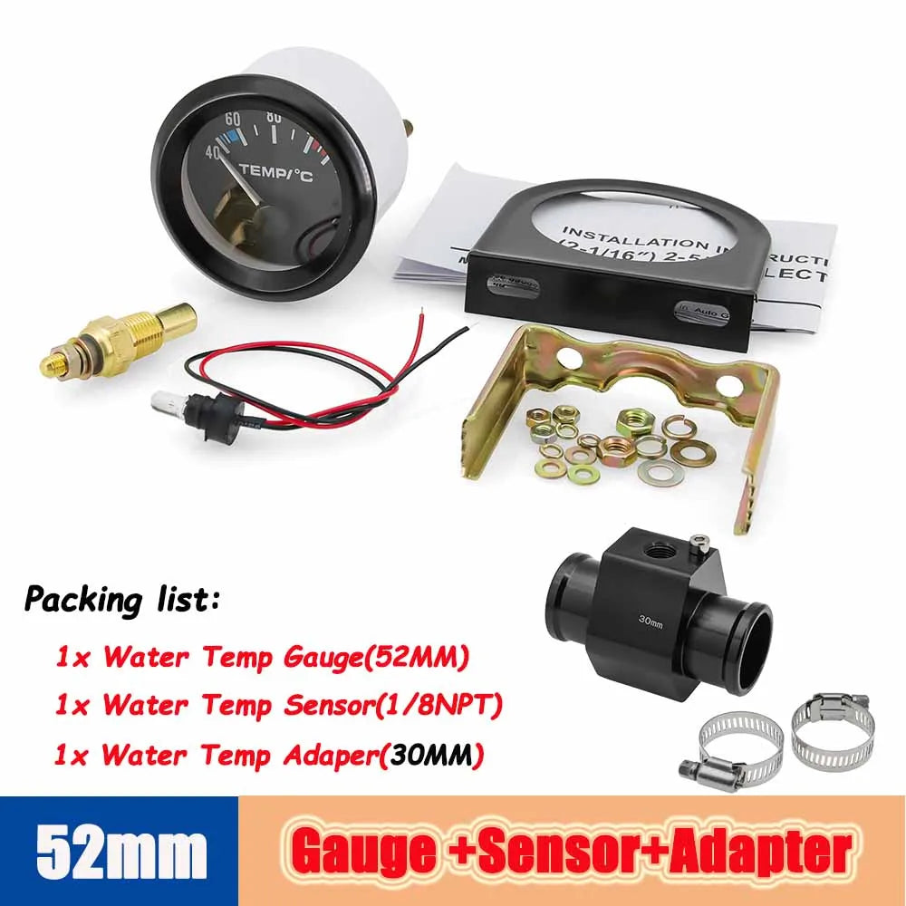 40-120 Celsius Car 52mm Water Temperature Gauge with Adaptor Joint Pipe | Racing 12V Radiator Temp Meter MyPetiteCar.com