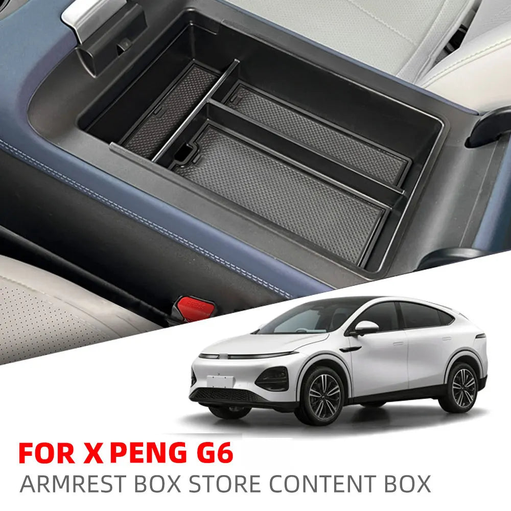Xpeng G6 Center Console Armrest Storage Box | Custom Fit ABS + Silicone Organizer Tray MyPetiteCar.com